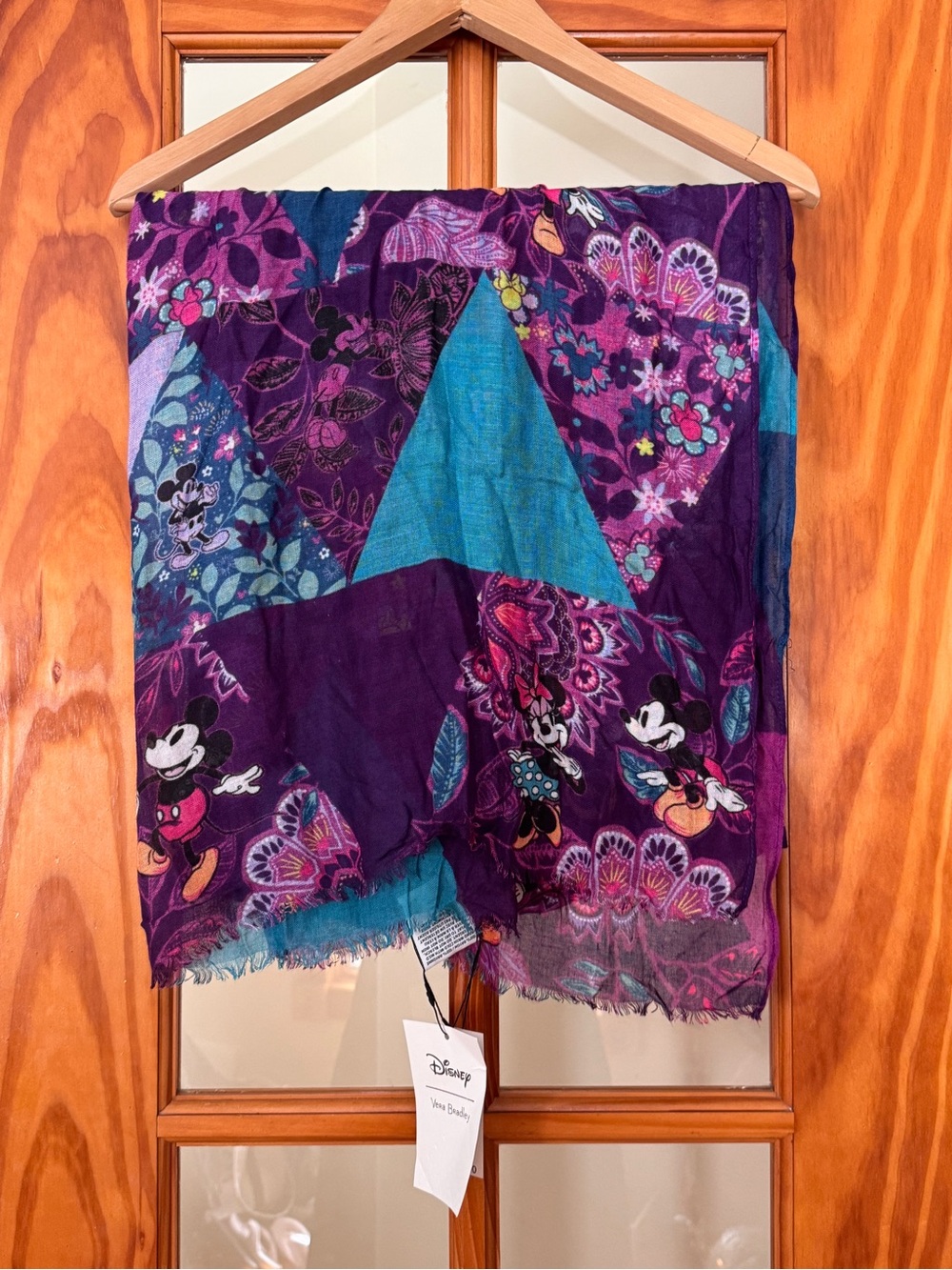 New Disney x Vera Bradley Purple Teal Floral Mickey and Minnie Scarf